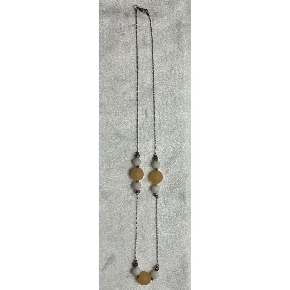 Vintage Silver Tone Necklace With Frosted White And Peach Colored Glass Beads